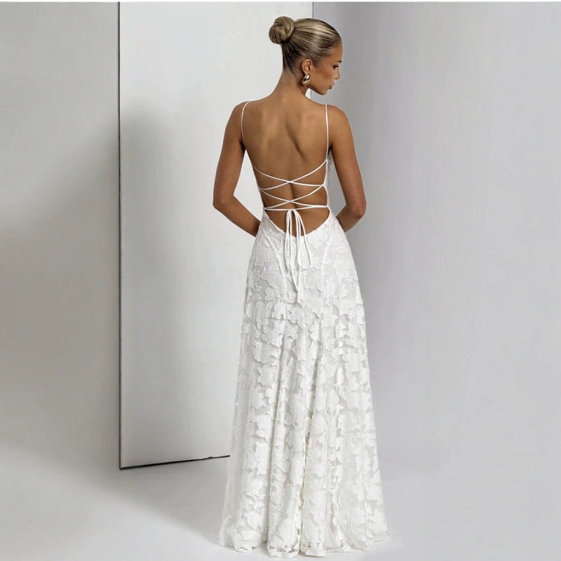Vestido de Noche de Encaje con Espalda Descubierta