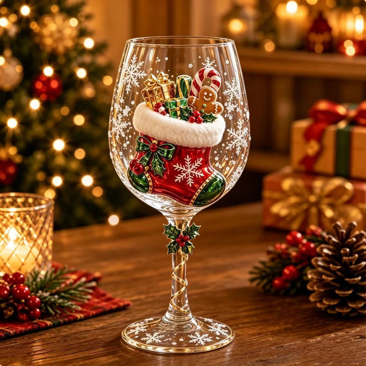 Copa de Cristal Navideña Decorada
