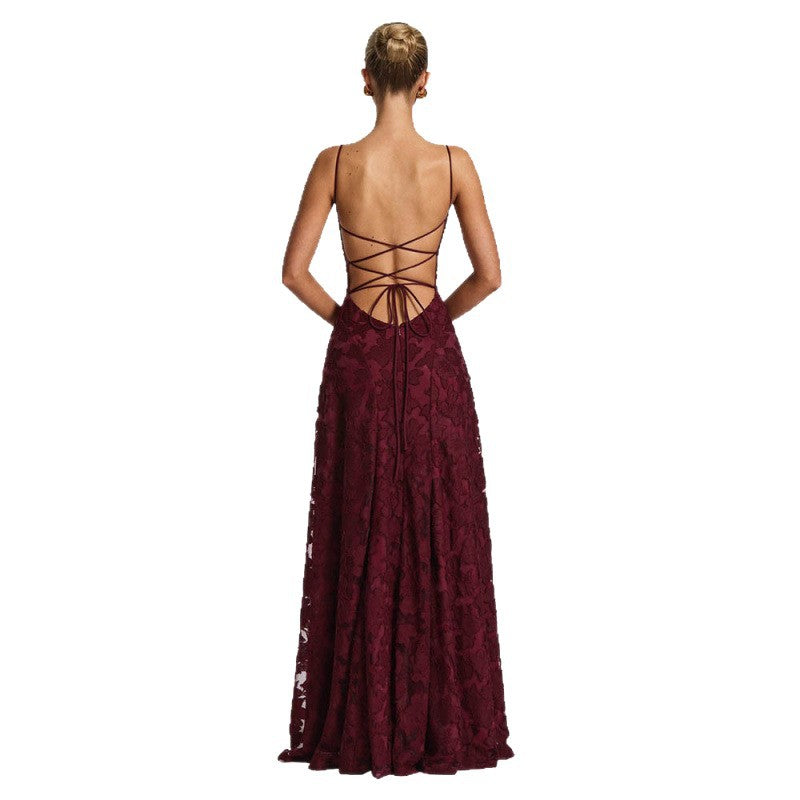 Vestido de Noche de Encaje con Espalda Descubierta