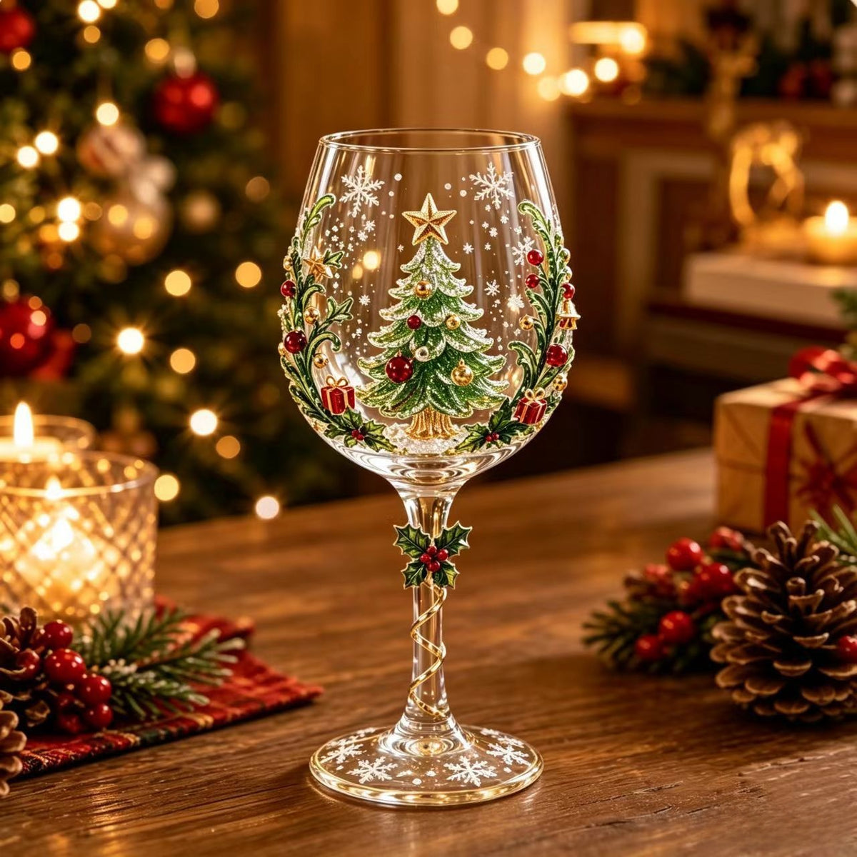 Copa de Cristal Navideña Decorada