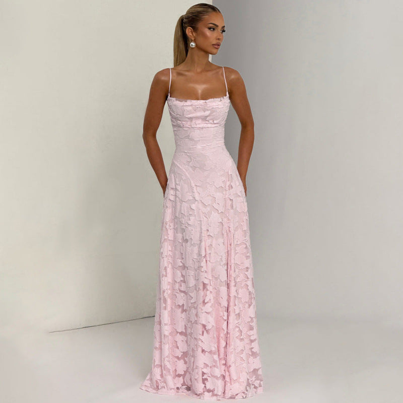 Vestido de Noche de Encaje con Espalda Descubierta