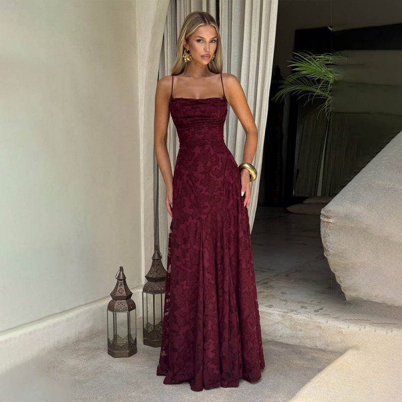 Vestido de Noche de Encaje con Espalda Descubierta