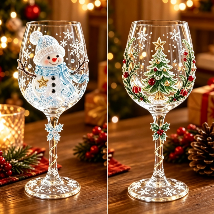 Copa de Cristal Navideña Decorada