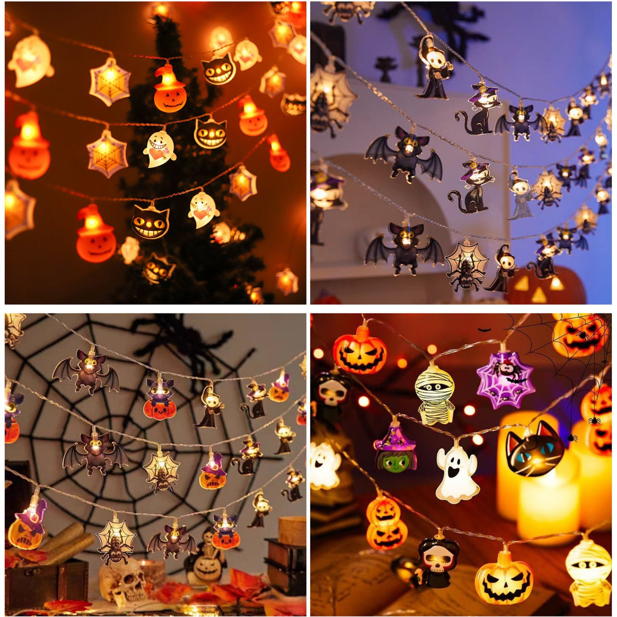 Luces LED de Halloween con Calabazas, Fantasmas y Arañas